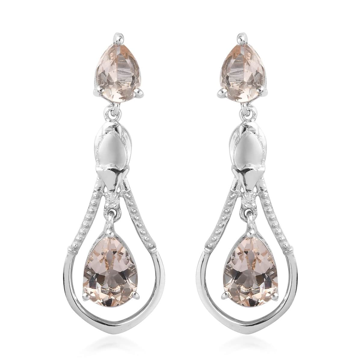 Morganite and Zircon Dangling Earrings in Platinum Over Sterling Silver 3.15 ctw image number 0