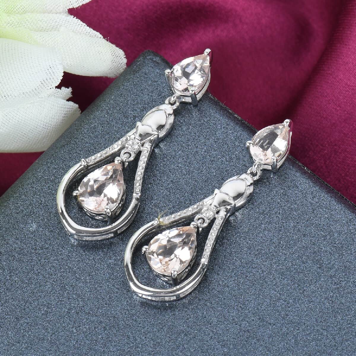 Morganite and Zircon Dangling Earrings in Platinum Over Sterling Silver 3.15 ctw image number 1
