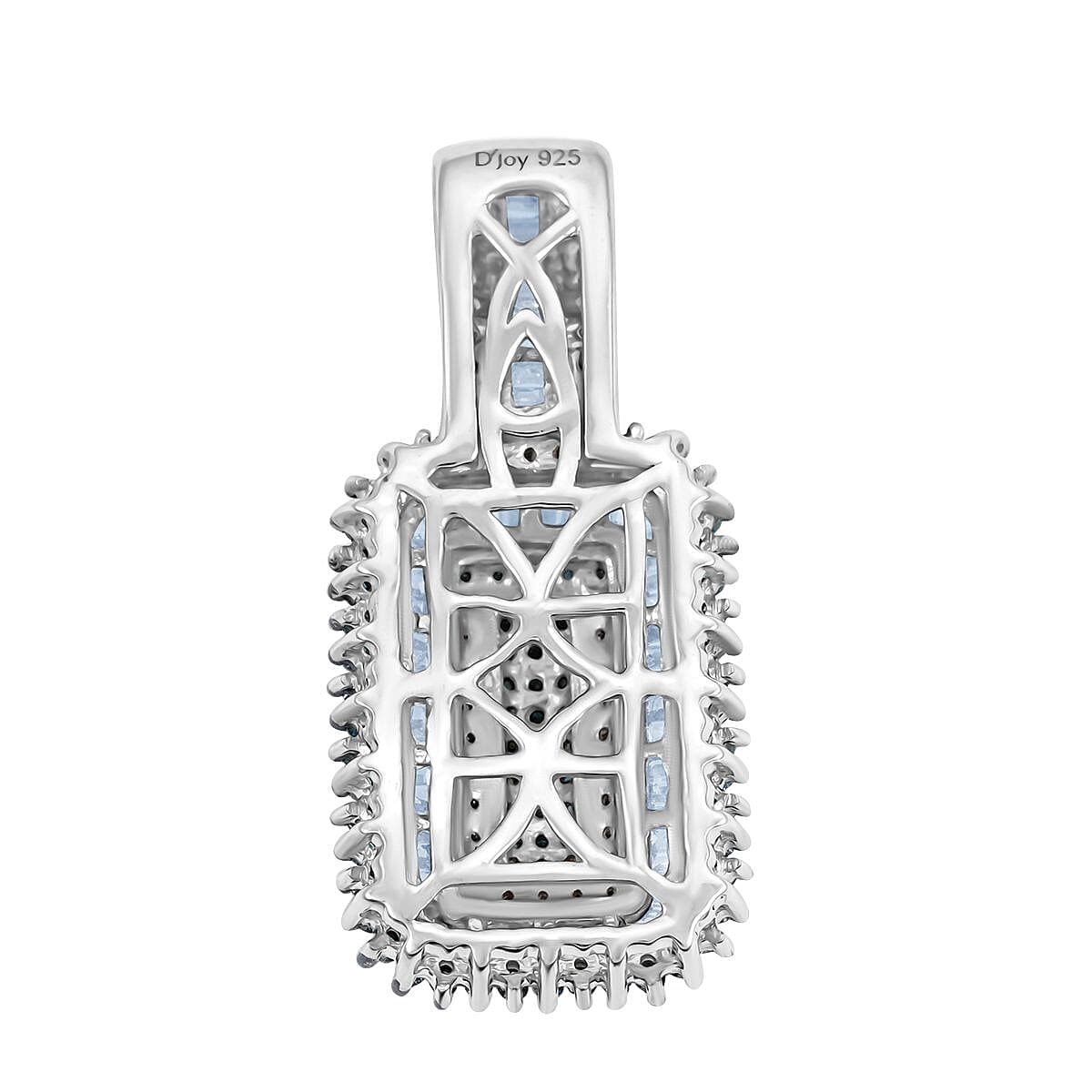 Blue Diamond and Diamond Pendant without Chain in Platinum Over Sterling Silver 0.90 ctw