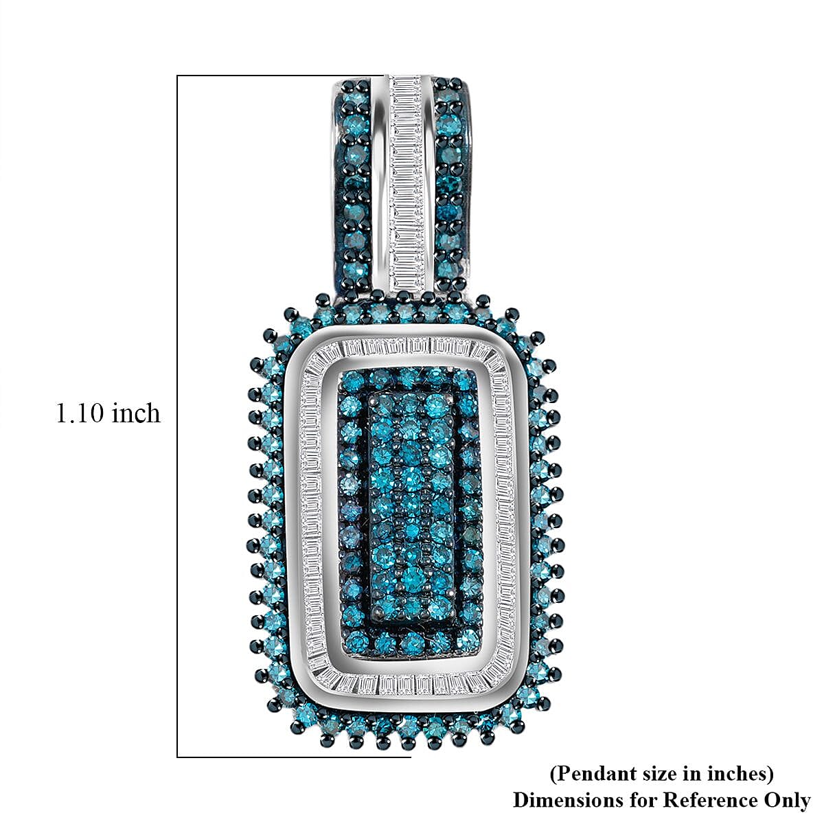 Blue Diamond and Diamond Pendant without Chain in Platinum Over Sterling Silver 0.90 ctw