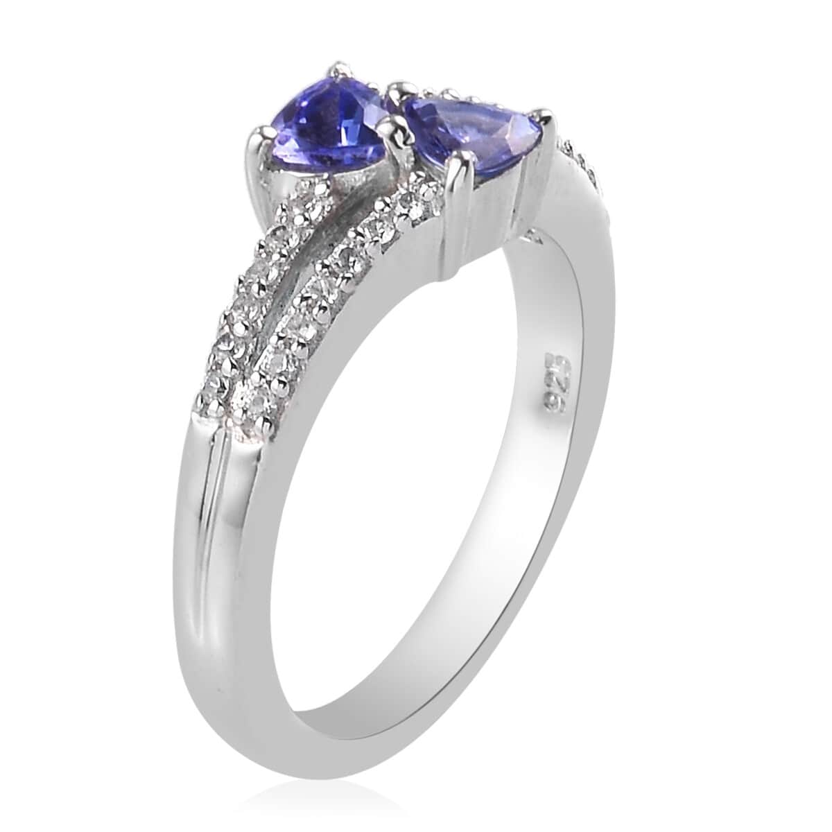 Tanzanite, Natural White Zircon Ring in Platinum Over Sterling Silver (Size 5.0) 0.75 ctw image number 3