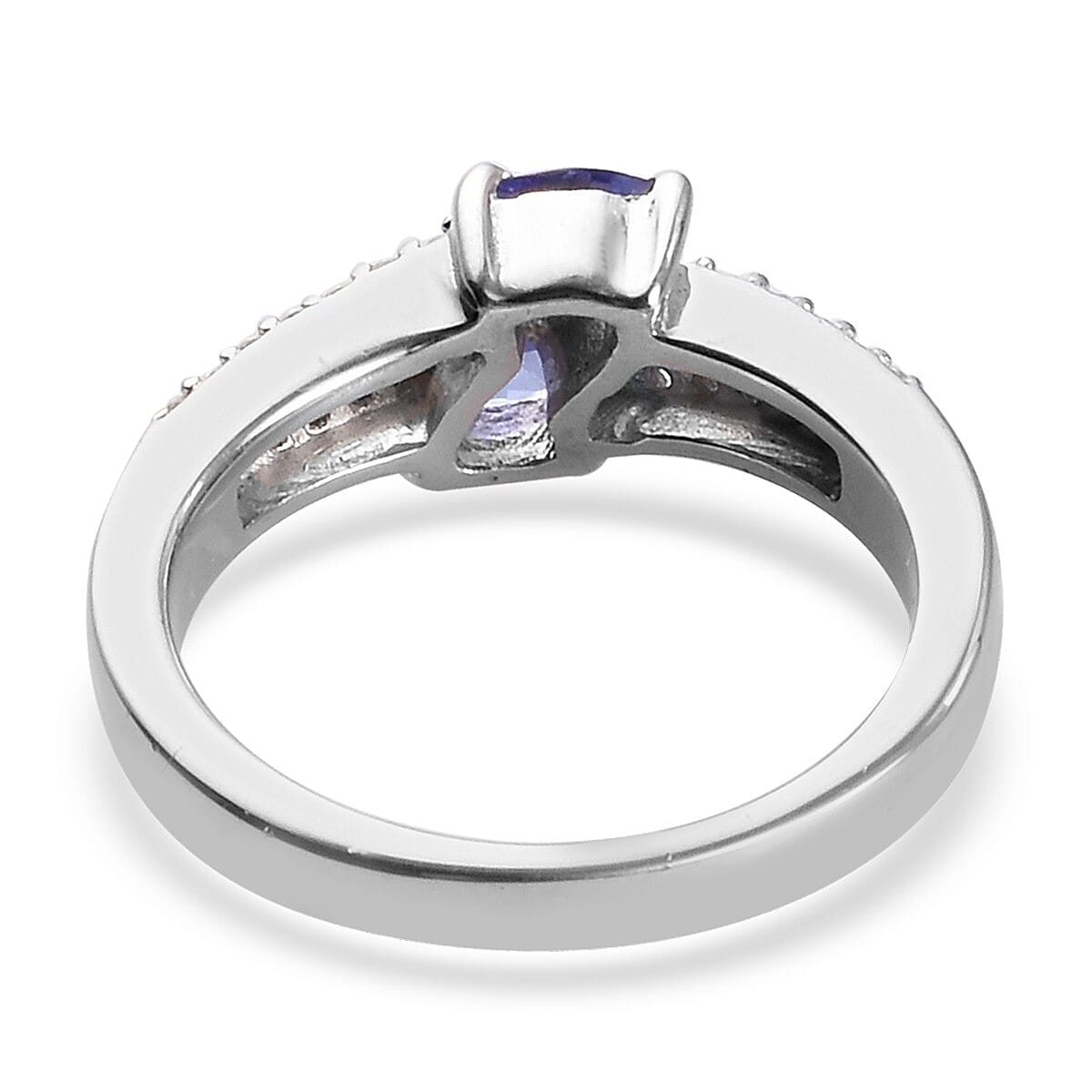 Tanzanite and Natural White Zircon Ring in Platinum Over Sterling Silver (Size 5.0) 0.75 ctw