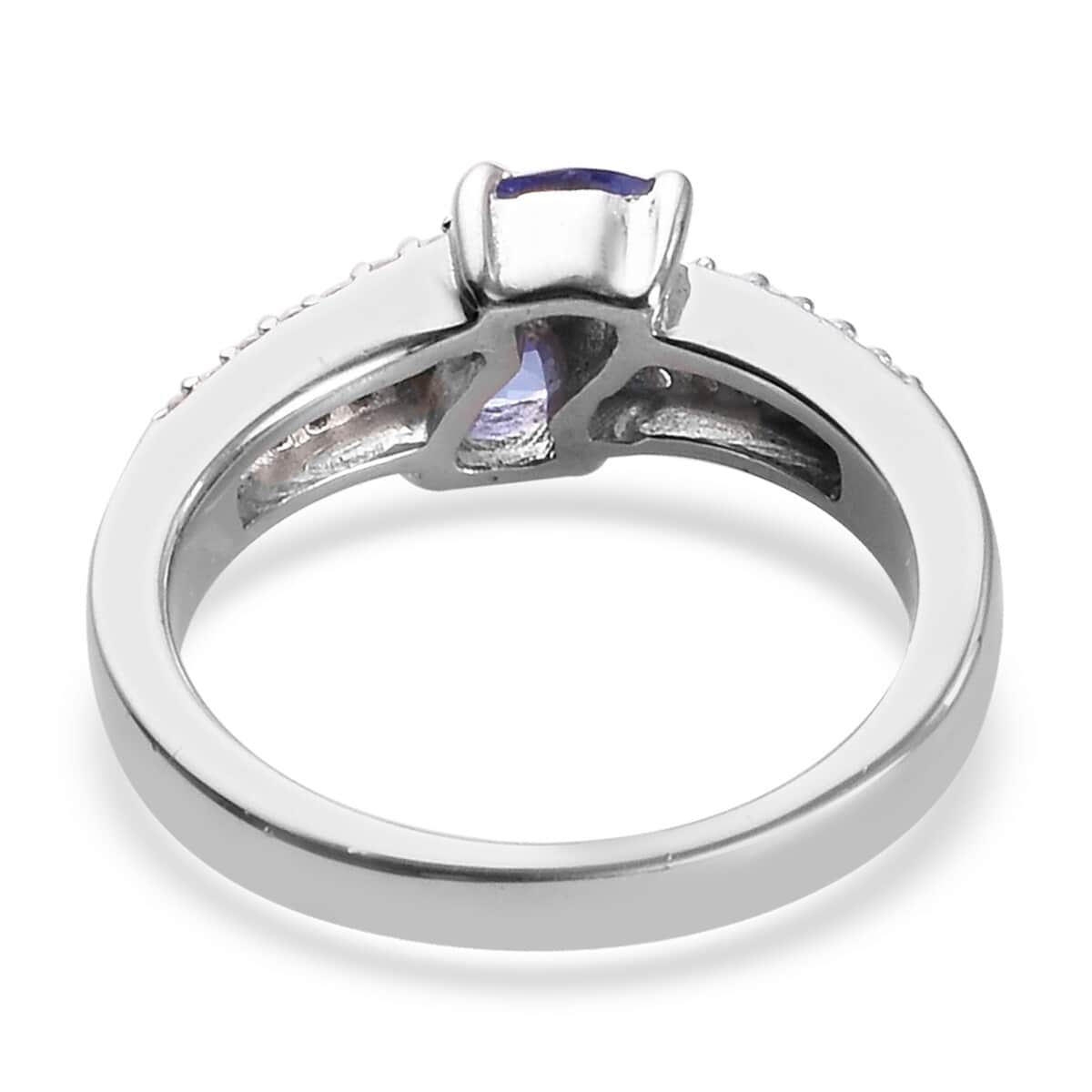 Tanzanite, Natural White Zircon Ring in Platinum Over Sterling Silver (Size 5.0) 0.75 ctw image number 4