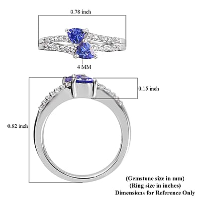 Tanzanite and Natural White Zircon Ring in Platinum Over Sterling Silver (Size 5.0) 0.75 ctw