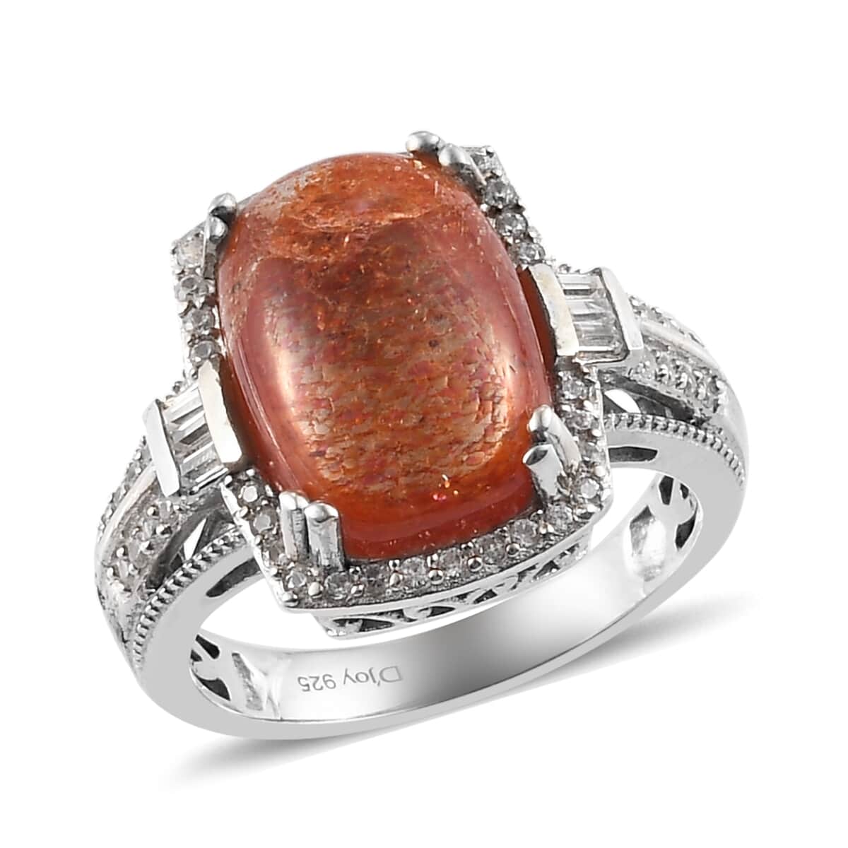 Sri Lankan Sunstone and Zircon Ring in Platinum Over Sterling Silver (Size 8.0) 10.50 ctw image number 0