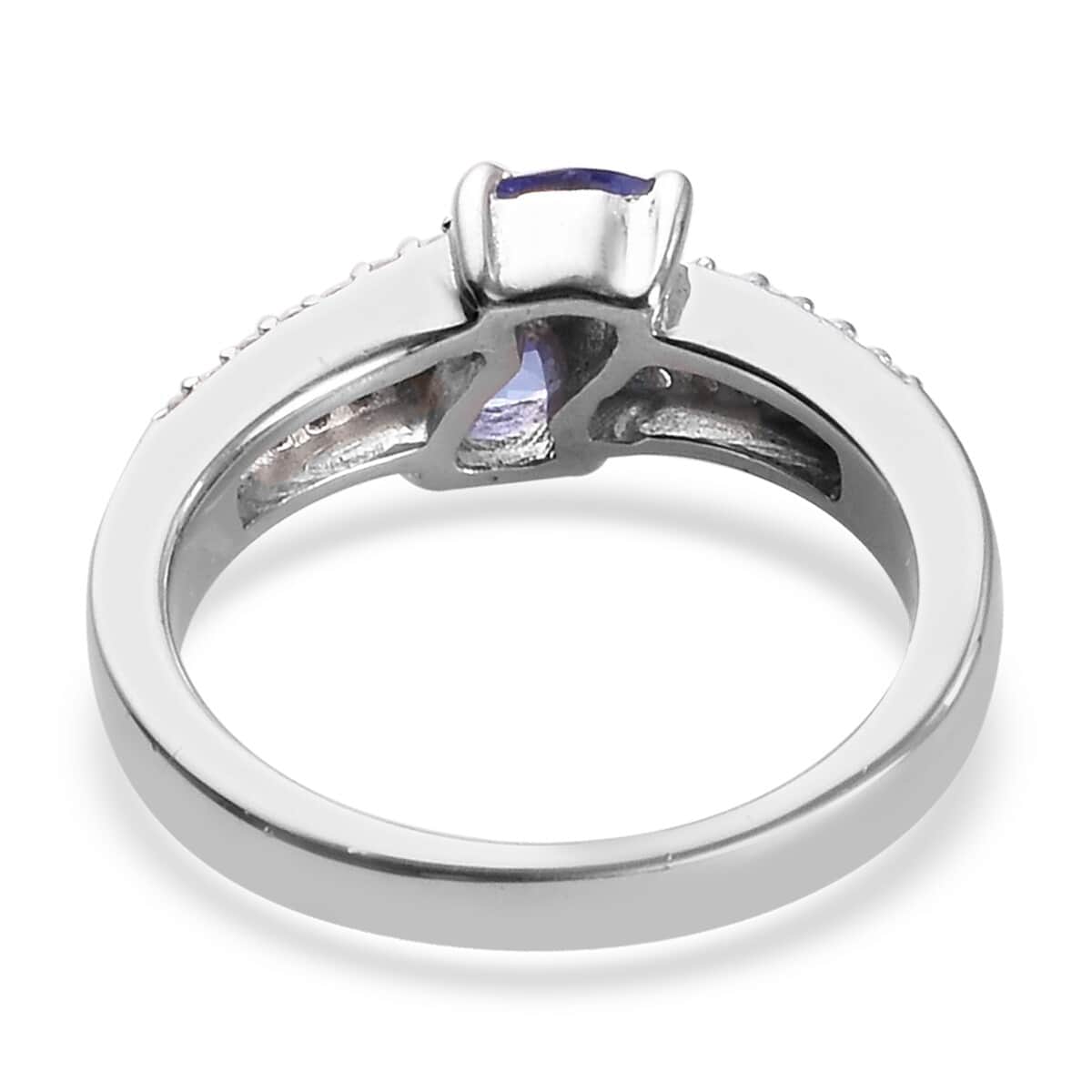 Tanzanite and Natural White Zircon Ring in Platinum Over Sterling Silver (Size 7.0) 0.75 ctw image number 4