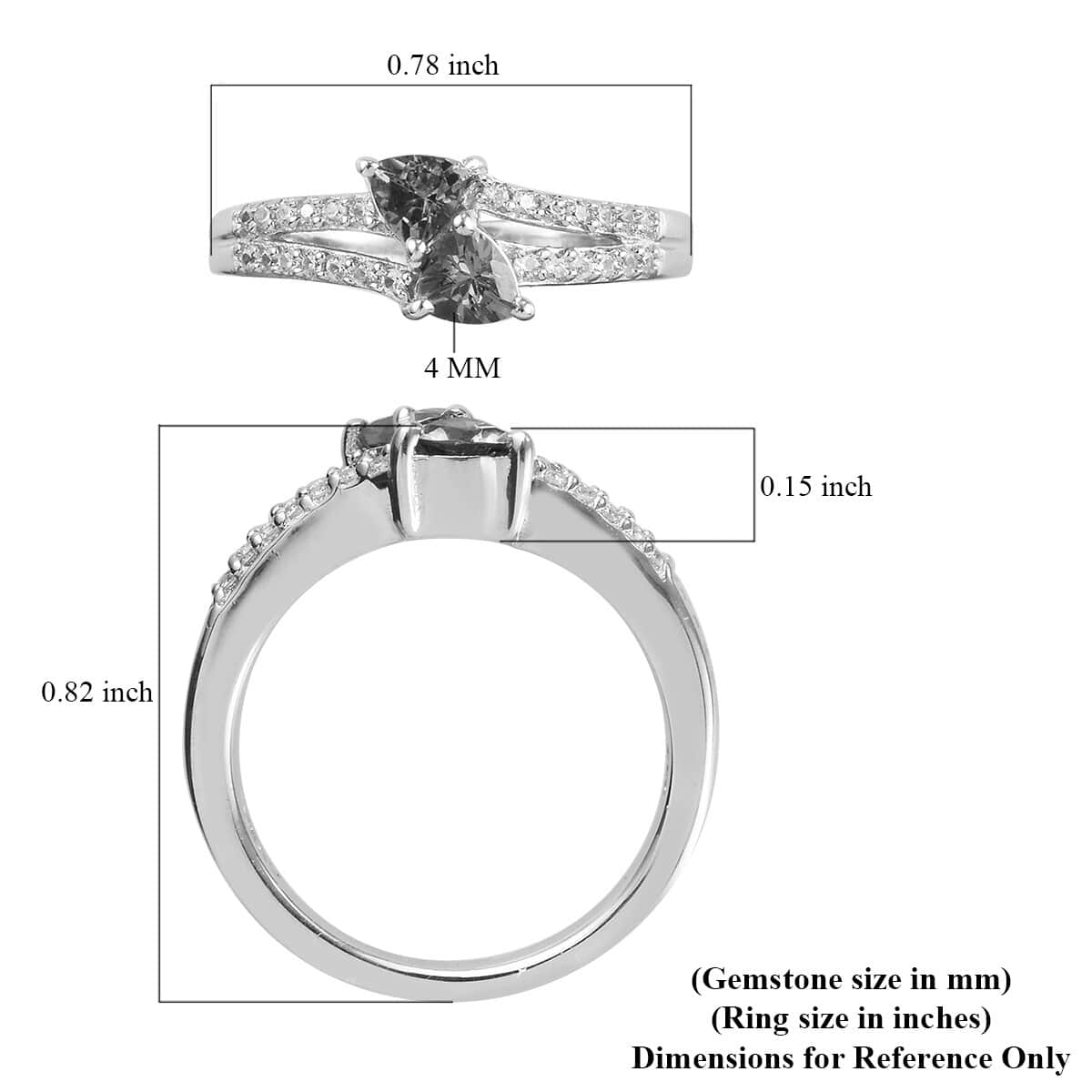 Tanzanite and Natural White Zircon Ring in Platinum Over Sterling Silver (Size 7.0) 0.75 ctw image number 5