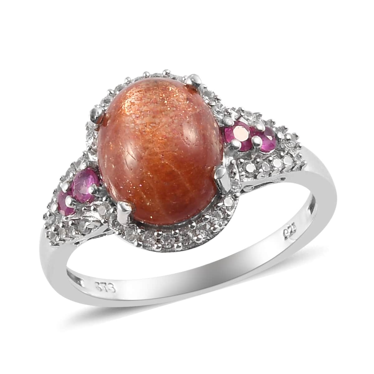 Sri Lankan Sunstone and Multi Gemstone Ring in Platinum Over Sterling Silver (Size 9.0) 4.65 ctw image number 0