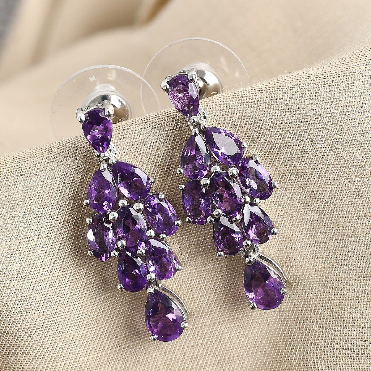 3.75 ctw Amethyst Earrings in Platinum Over Sterling Silver image number 1
