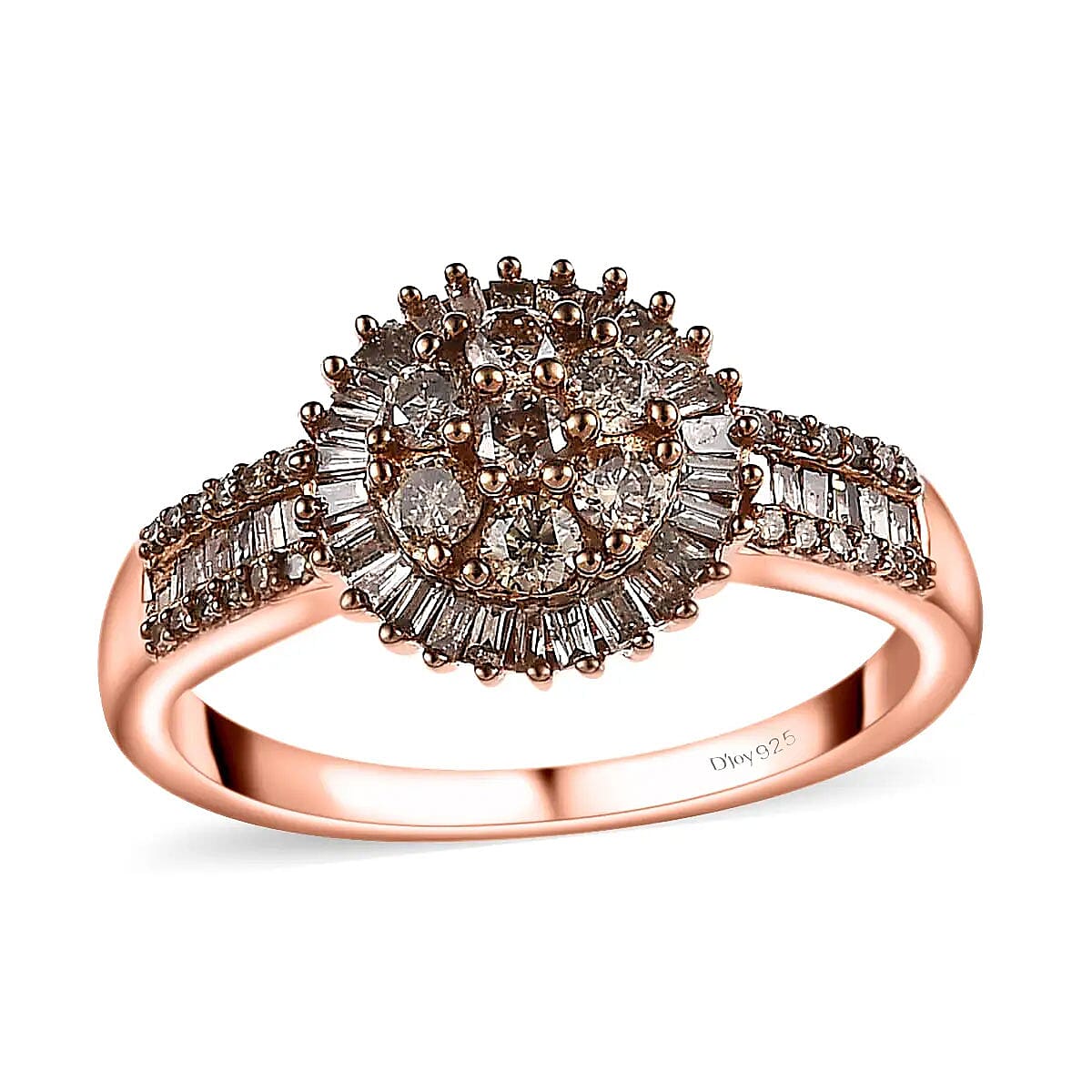 Natural Champagne Diamond 1.00 ctw Cluster Ring, Vermeil Rose Gold Over Sterling Silver Ring, Diamond Ring For Her (Size 10.00)
