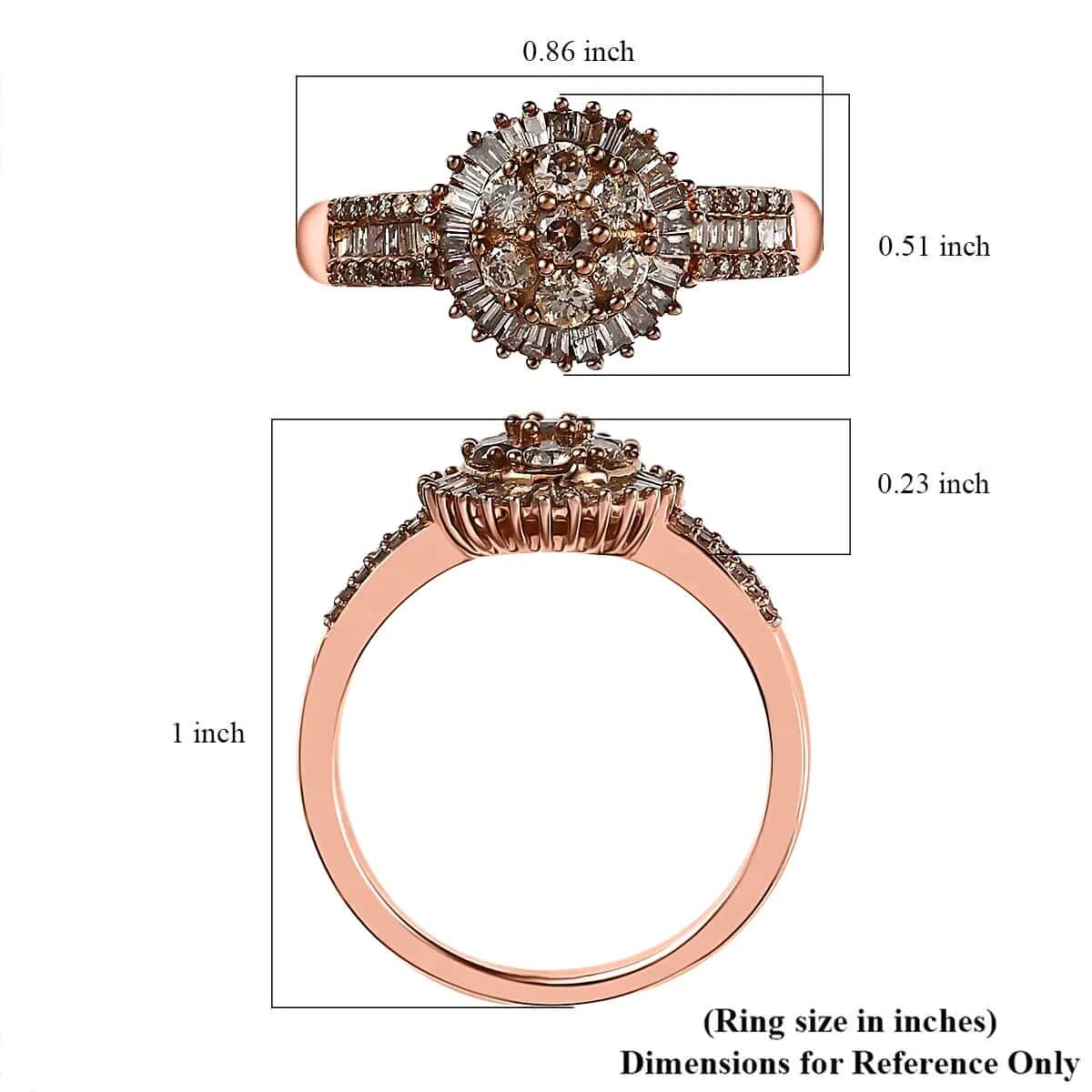 Natural Champagne Diamond Cluster Ring, Vermeil Rose Gold Over Sterling Silver Ring, Diamond Ring For Her 1.00 ctw image number 6