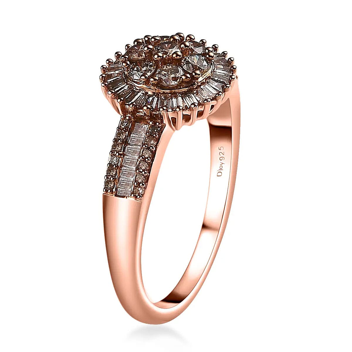 Natural Champagne Diamond Cluster Ring, Vermeil Rose Gold Over Sterling Silver Ring, Diamond Ring For Her 1.00 ctw (Size 7.00) image number 4