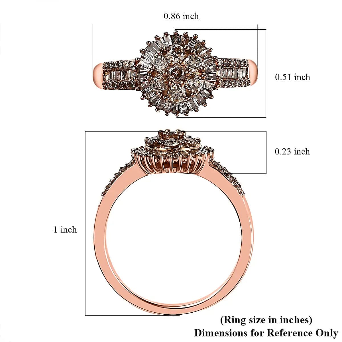 Natural Champagne Diamond Cluster Ring, Vermeil Rose Gold Over Sterling Silver Ring, Diamond Ring For Her 1.00 ctw (Size 7.00) image number 6