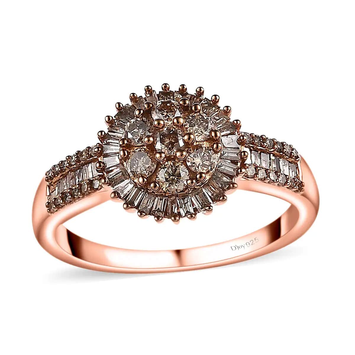 Natural Champagne Diamond Cluster Ring, Vermeil Rose Gold Over Sterling Silver Ring, Diamond Ring For Her 1.00 ctw (Size 8.00) image number 0