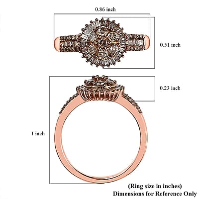 Natural Champagne Diamond 1.00 ctw Cluster Ring, Vermeil Rose Gold Over Sterling Silver Ring, Diamond Ring For Her (Size 9.00)