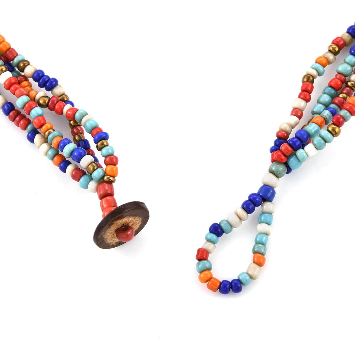 Multi color Seed Bead & Wooden Beaded Necklace, Stretch Bracelet and Earrings image number 3