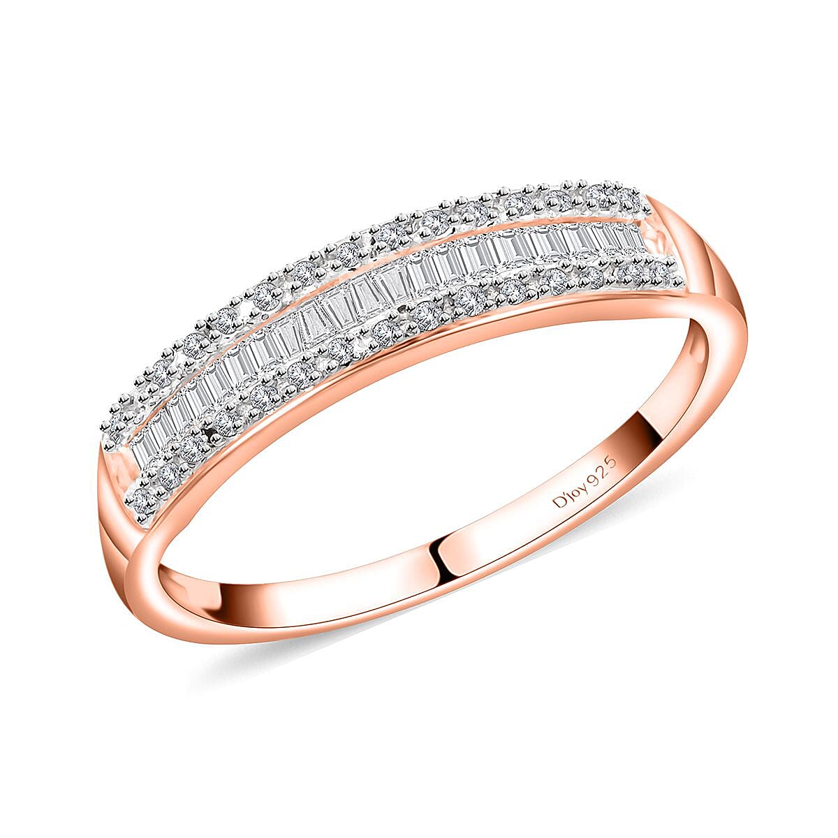 Diamond Band Ring in Rhodium and Vermeil Rose Gold Over Sterling Silver (Size 7.0) 0.25 ctw