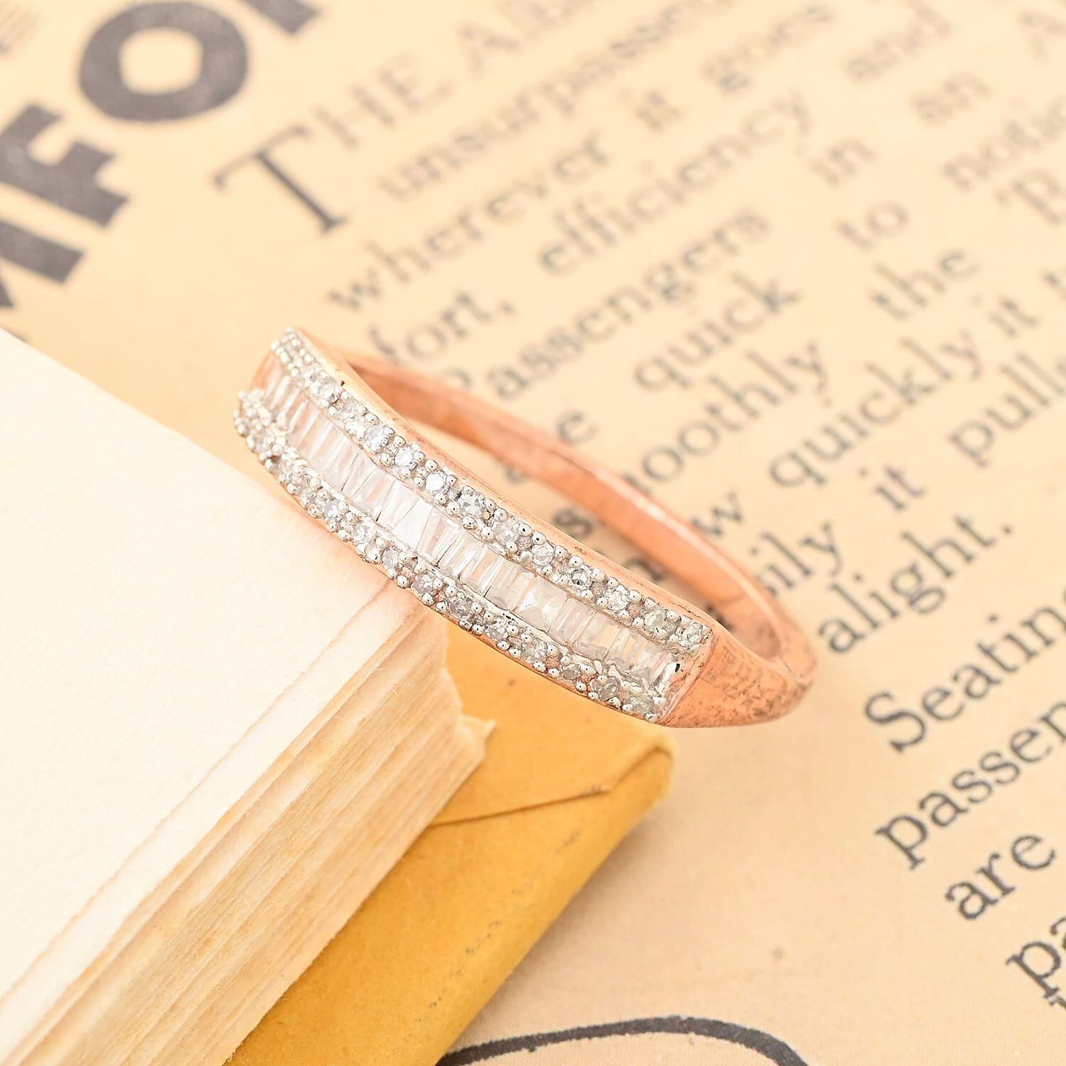 Diamond Band Ring in Rhodium and Vermeil Rose Gold Over Sterling Silver (Size 7.0) 0.25 ctw