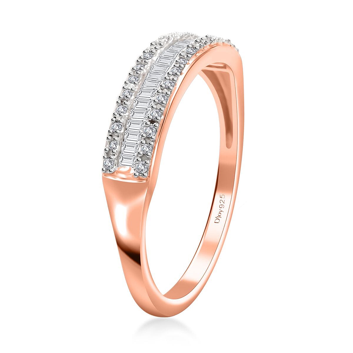 Diamond Band Ring in Rhodium and Vermeil Rose Gold Over Sterling Silver (Size 7.0) 0.25 ctw