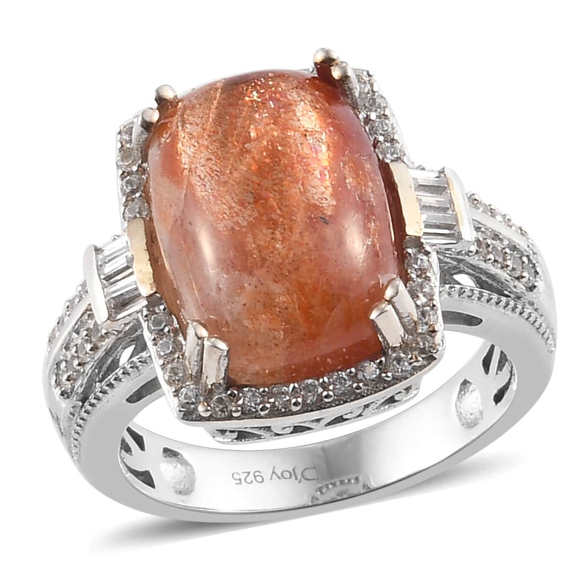 Sri Lankan Sunstone and Zircon Ring in Platinum Over Sterling Silver (Size 8.0) 10.50 ctw image number 0