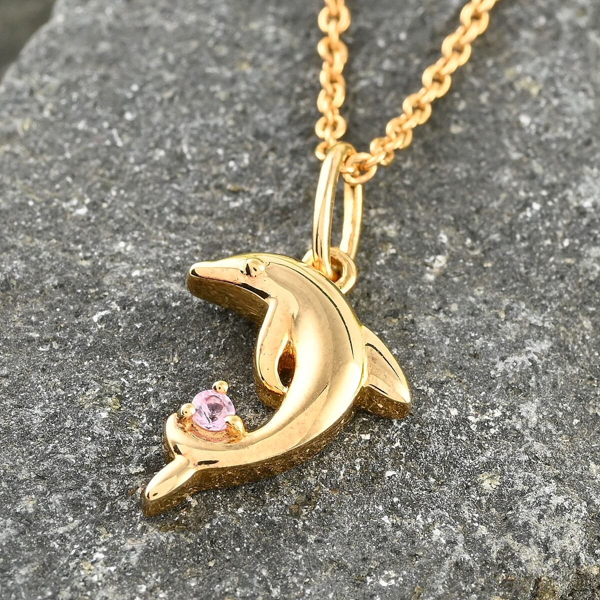 Madagascar Pink Sapphire Pendant Necklace 20 Inches in Vermeil Yellow Gold Over Sterling Silver 0.05 ctw image number 1