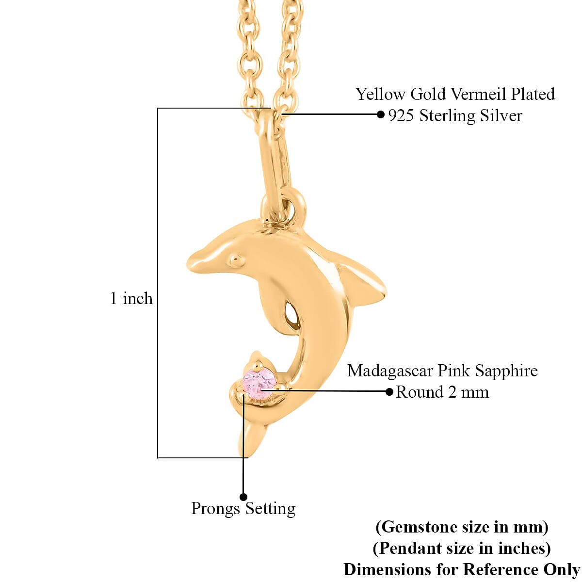 Madagascar Pink Sapphire Pendant Necklace 20 Inches in Vermeil Yellow Gold Over Sterling Silver 0.05 ctw image number 5