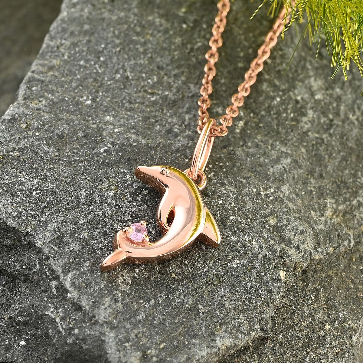 Madagascar Pink Sapphire Pendant Necklace 20 Inches in Vermeil Rose Gold Over Sterling Silver 0.05 ctw image number 1