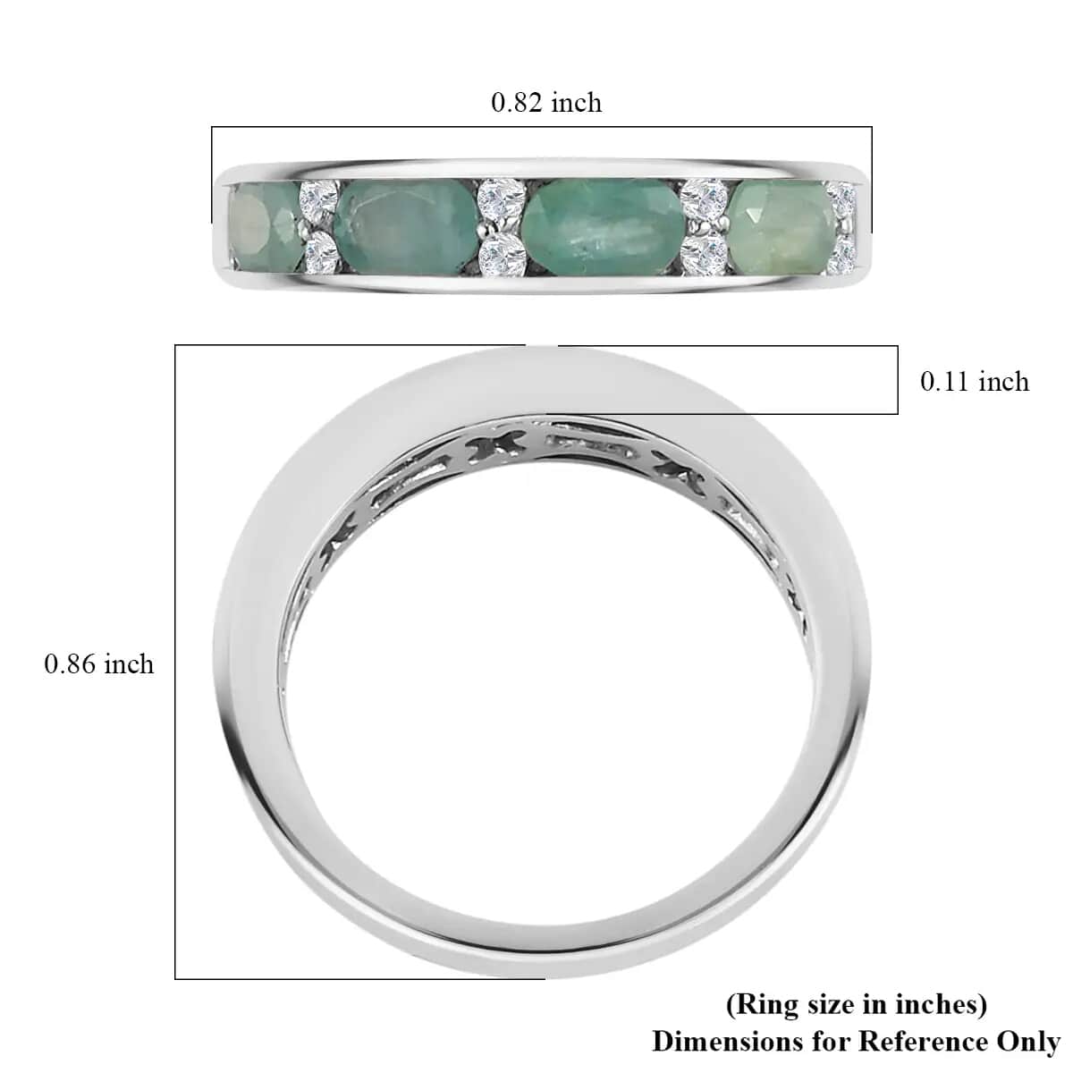 Bohemian Moldavite and Natural White Zircon Half Eternity Band Ring in Platinum Over Sterling Silver 0.90 ctw image number 6