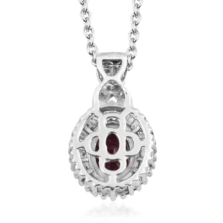 Royal Thai Ruby and Diamond Pendant Necklace 20 Inches in Platinum Over Sterling Silver 1.90 ctw image number 4