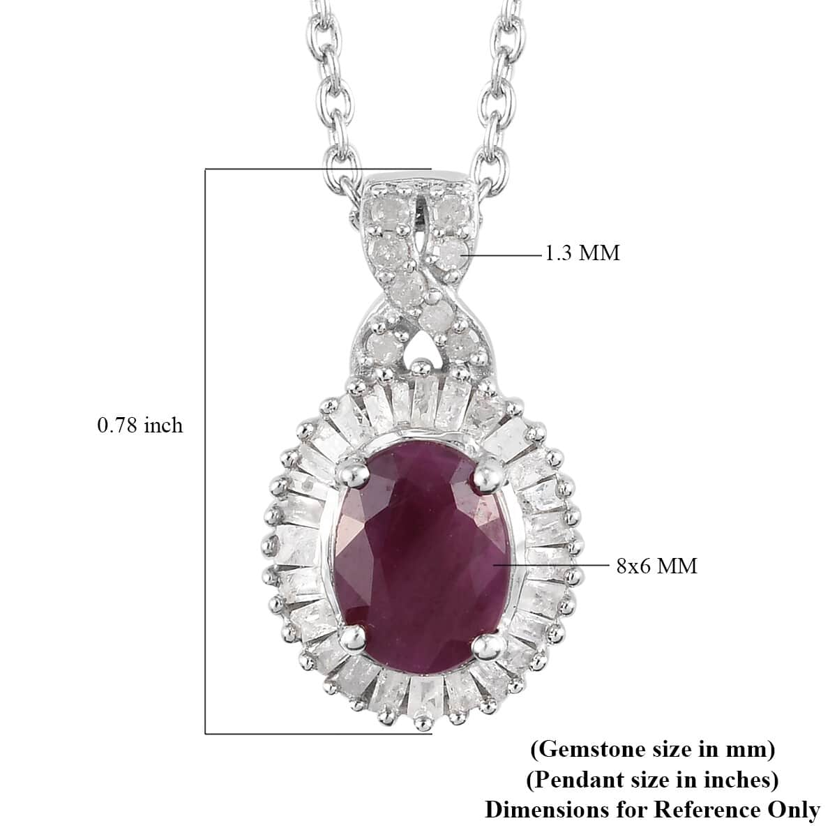 Royal Thai Ruby and Diamond Pendant Necklace 20 Inches in Platinum Over Sterling Silver 1.90 ctw image number 5