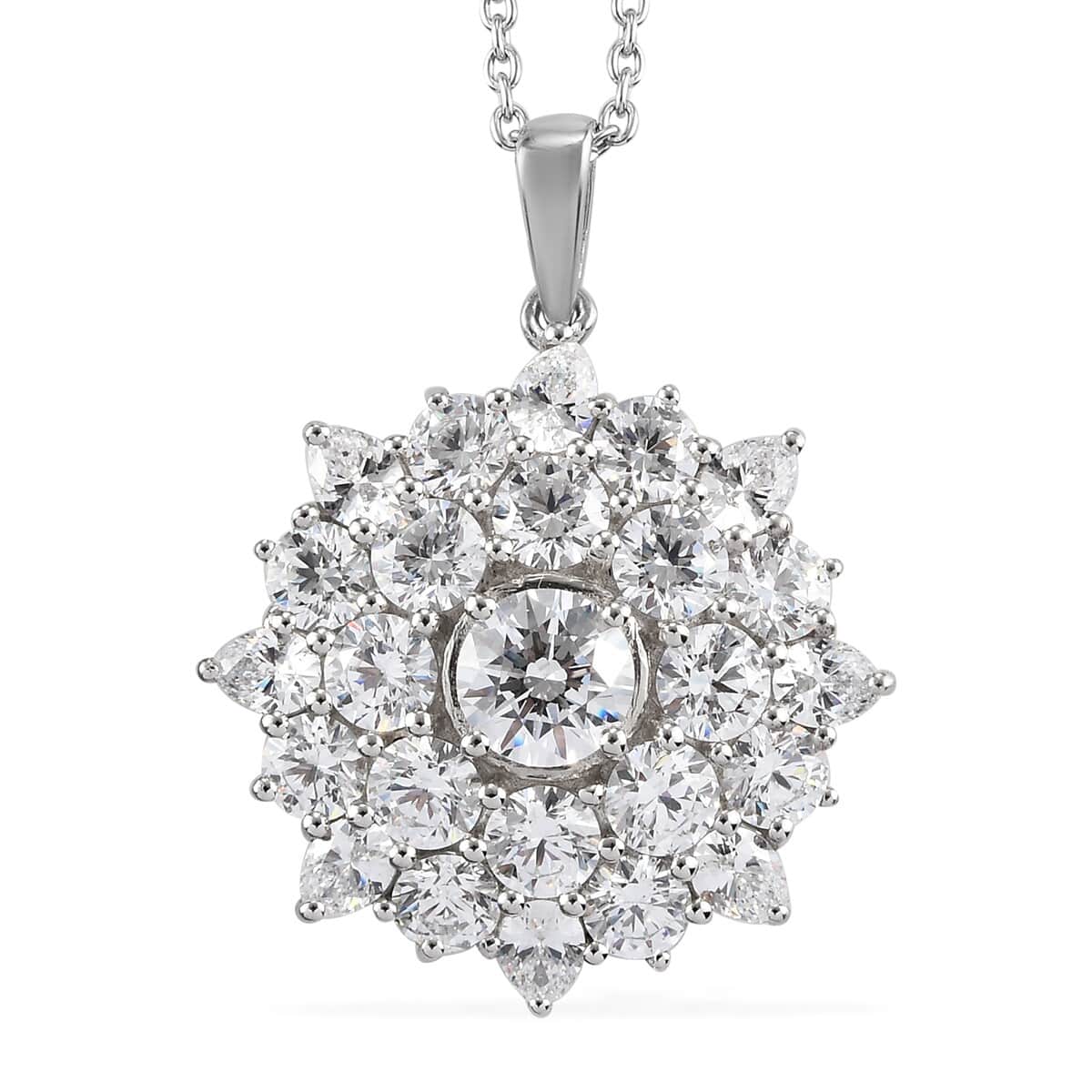 Lustro Stella Made with Finest CZ Cluster Pendant Necklace 20 Inches in Platinum Over Sterling Silver 10.00 ctw image number 0