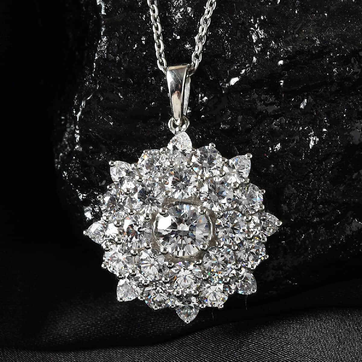 Lustro Stella Made with Finest CZ Cluster Pendant Necklace 20 Inches in Platinum Over Sterling Silver 10.00 ctw image number 1