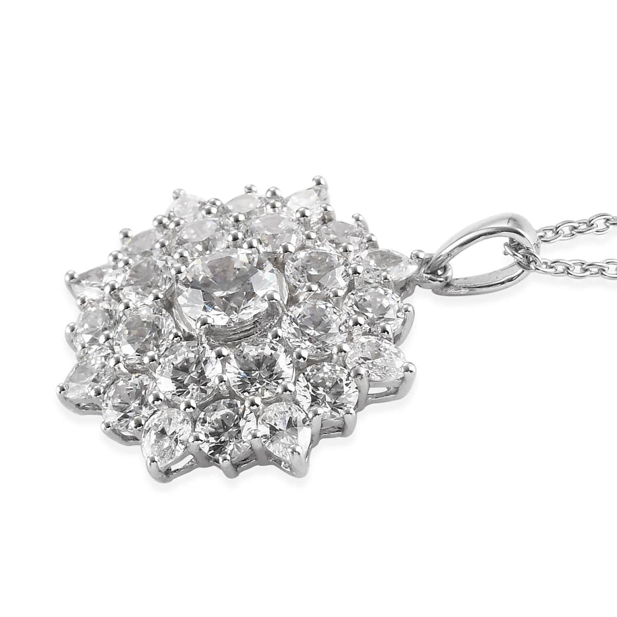 Lustro Stella Made with Finest CZ Cluster Pendant Necklace 20 Inches in Platinum Over Sterling Silver 10.00 ctw image number 3