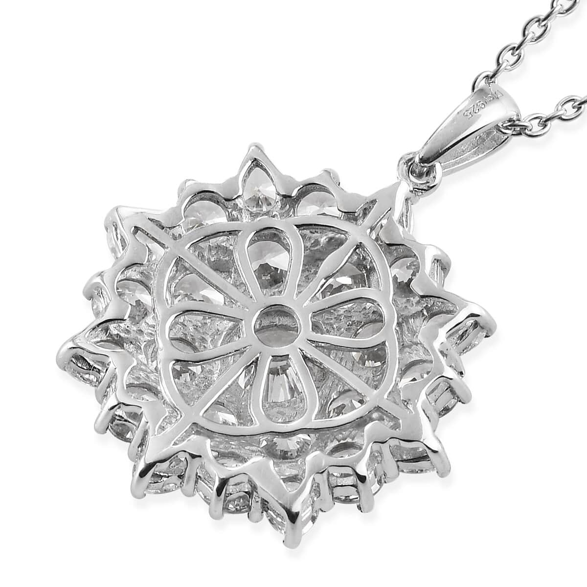 Lustro Stella Made with Finest CZ Cluster Pendant Necklace 20 Inches in Platinum Over Sterling Silver 10.00 ctw image number 4