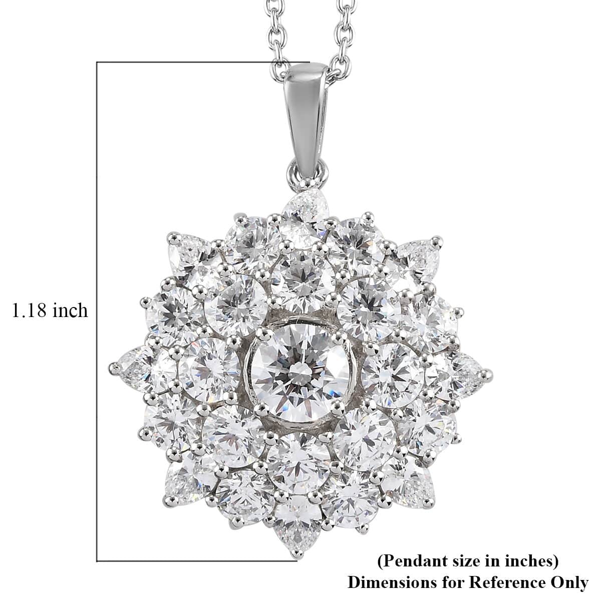 Lustro Stella Made with Finest CZ Cluster Pendant Necklace 20 Inches in Platinum Over Sterling Silver 10.00 ctw image number 5