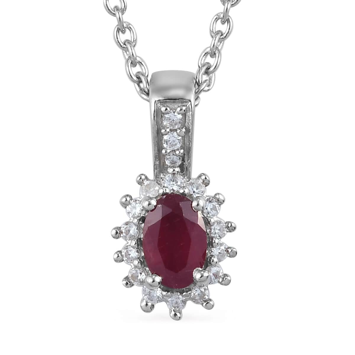 1.70 ctw Ruby, Zircon Floral Ring Size 6 and Pendant Necklace 20 Inches in Platinum Over Sterling Silver 7.40 Grams image number 4