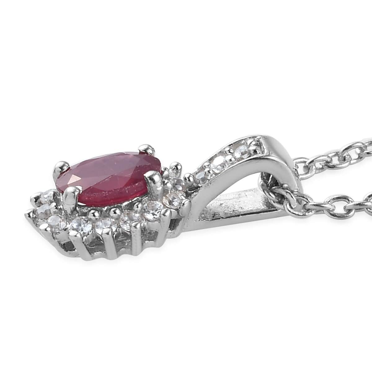Ruby and Zircon Floral Ring Size 6 and Pendant Necklace 20 Inches in Platinum Over Sterling Silver 7.40 Grams 1.70 ctw image number 5