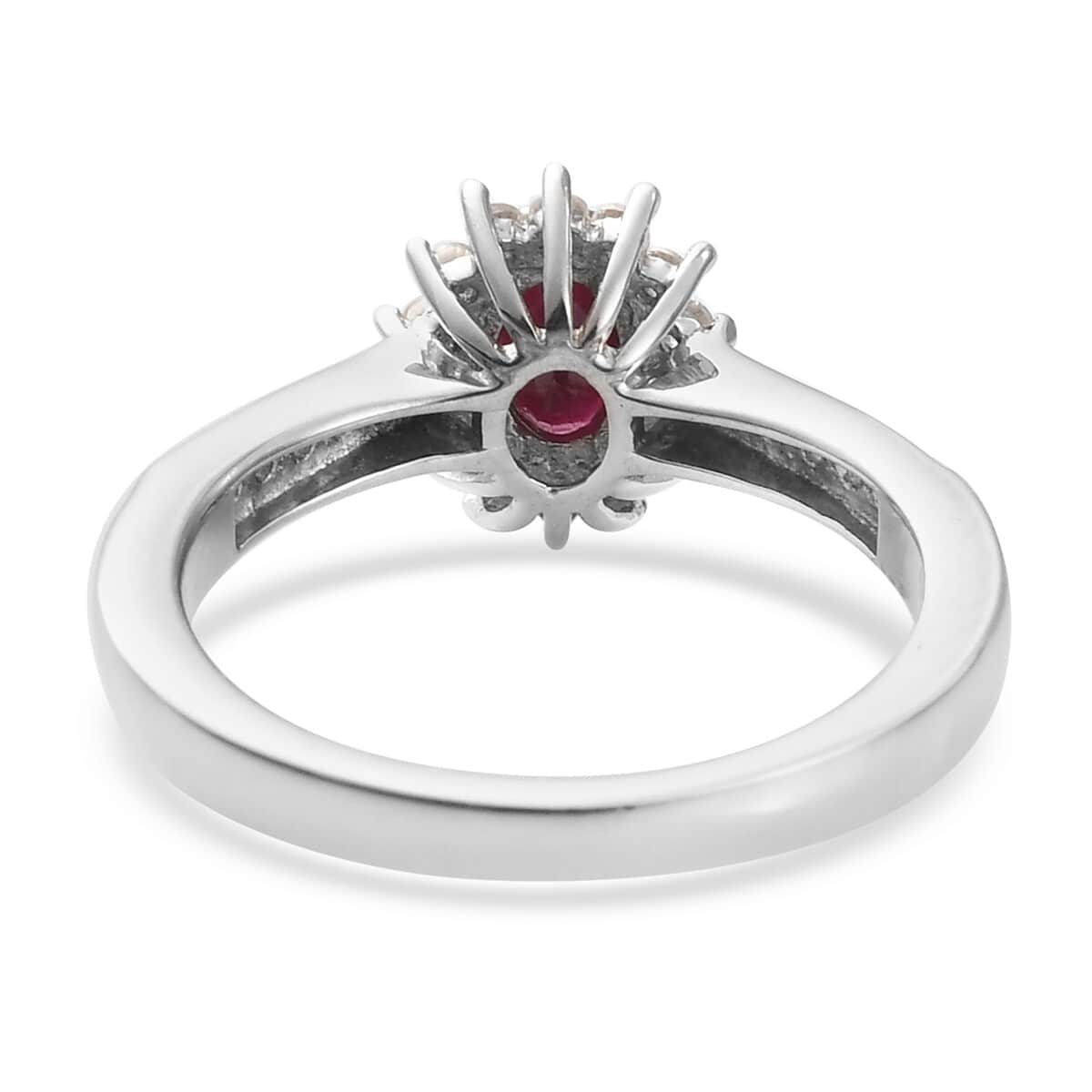 Ruby and Zircon Floral Ring Size 7 and Pendant Necklace 20 Inches in Platinum Over Sterling Silver 1.70 ctw image number 3