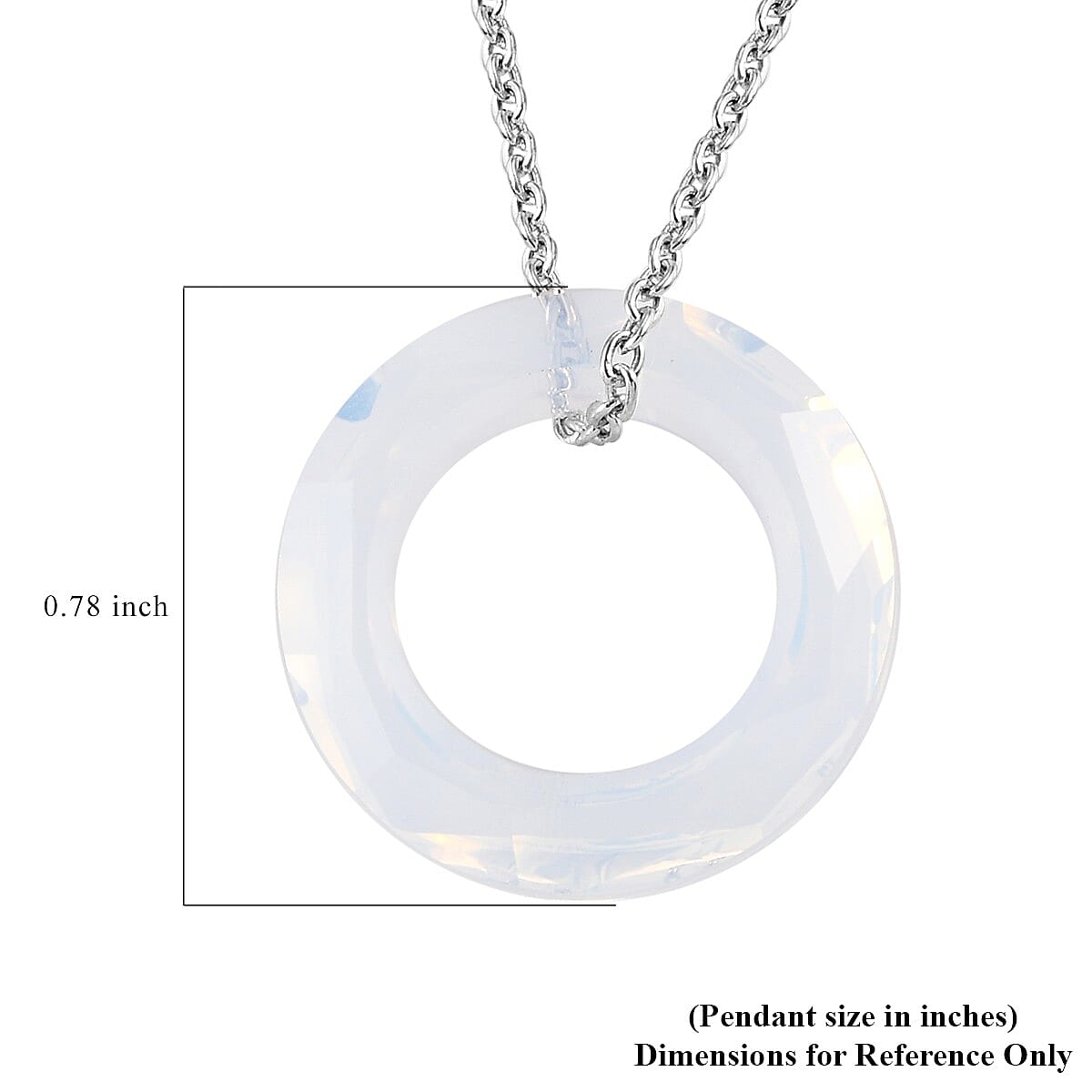 White Opal Crystal Circle Pendant Necklace 20 Inches in Platinum Over Sterling Silver