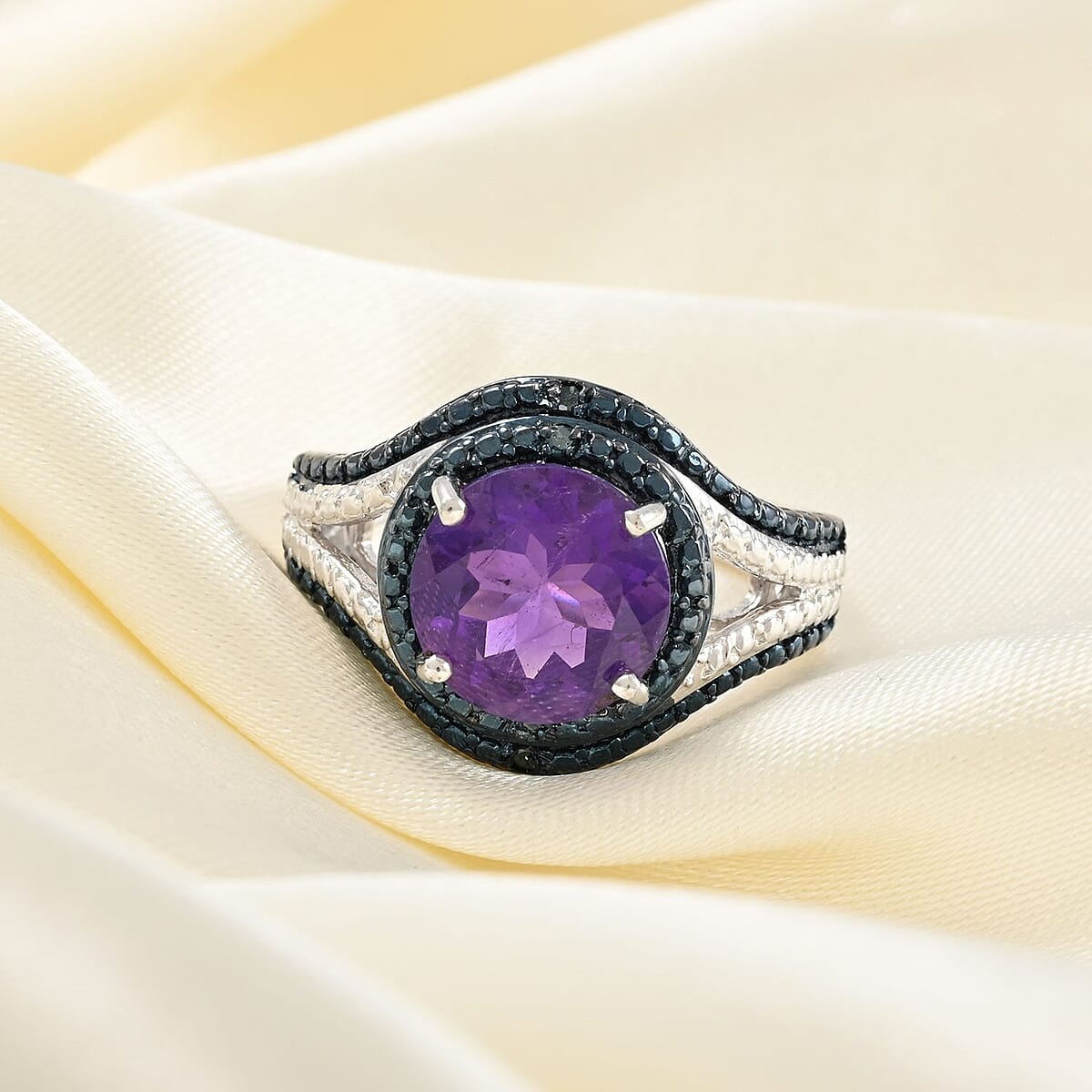 Amethyst and Diamond Accent Ring in Platinum Over Sterling Silver (Size 7.0) 3.50 ctw image number 1
