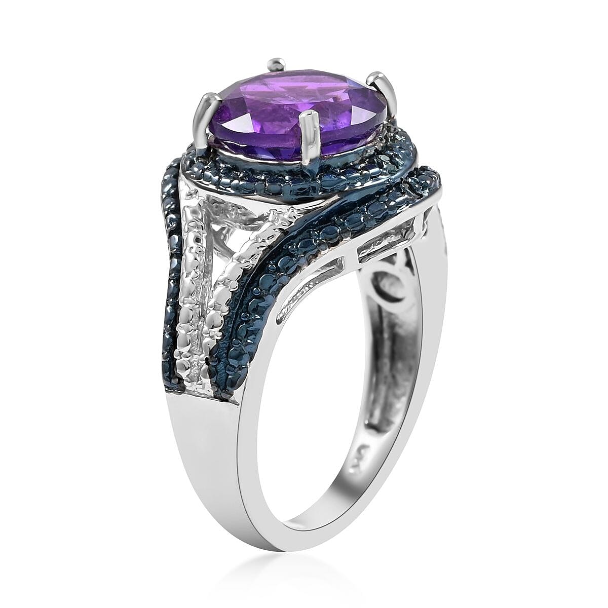 Amethyst and Diamond Accent Ring in Platinum Over Sterling Silver (Size 7.0) 3.50 ctw image number 3