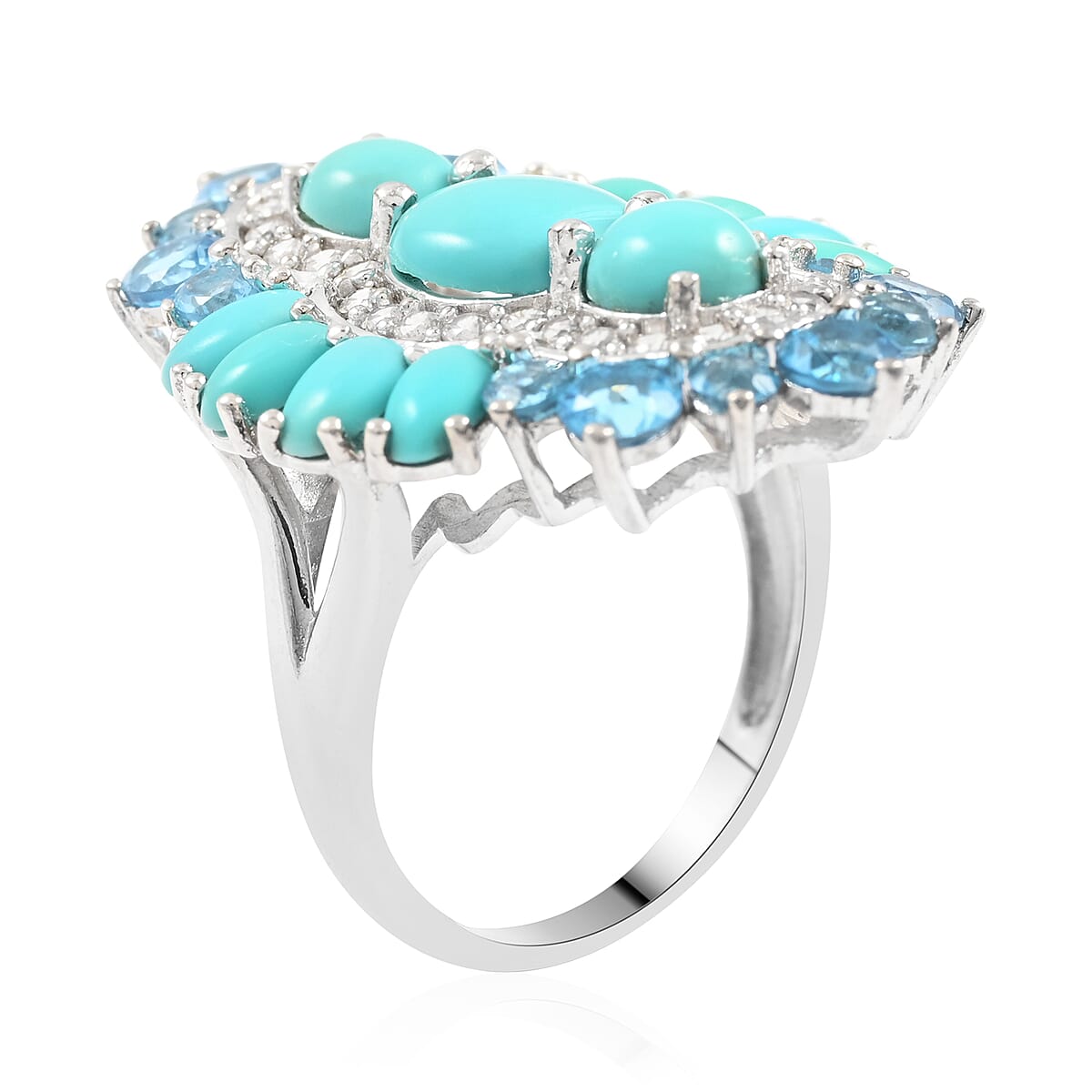Mexican Turquoise and Multi Gemstone Ring in Platinum Over Sterling Silver (Size 7.0) 9.85 ctw image number 3