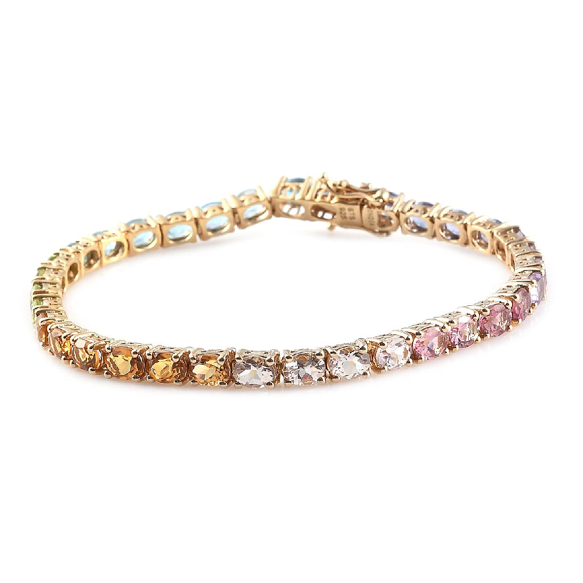 Multi Gemstone 12.10 ctw Bracelet in 14K Yellow Gold Over Sterling Silver (7.25 In)