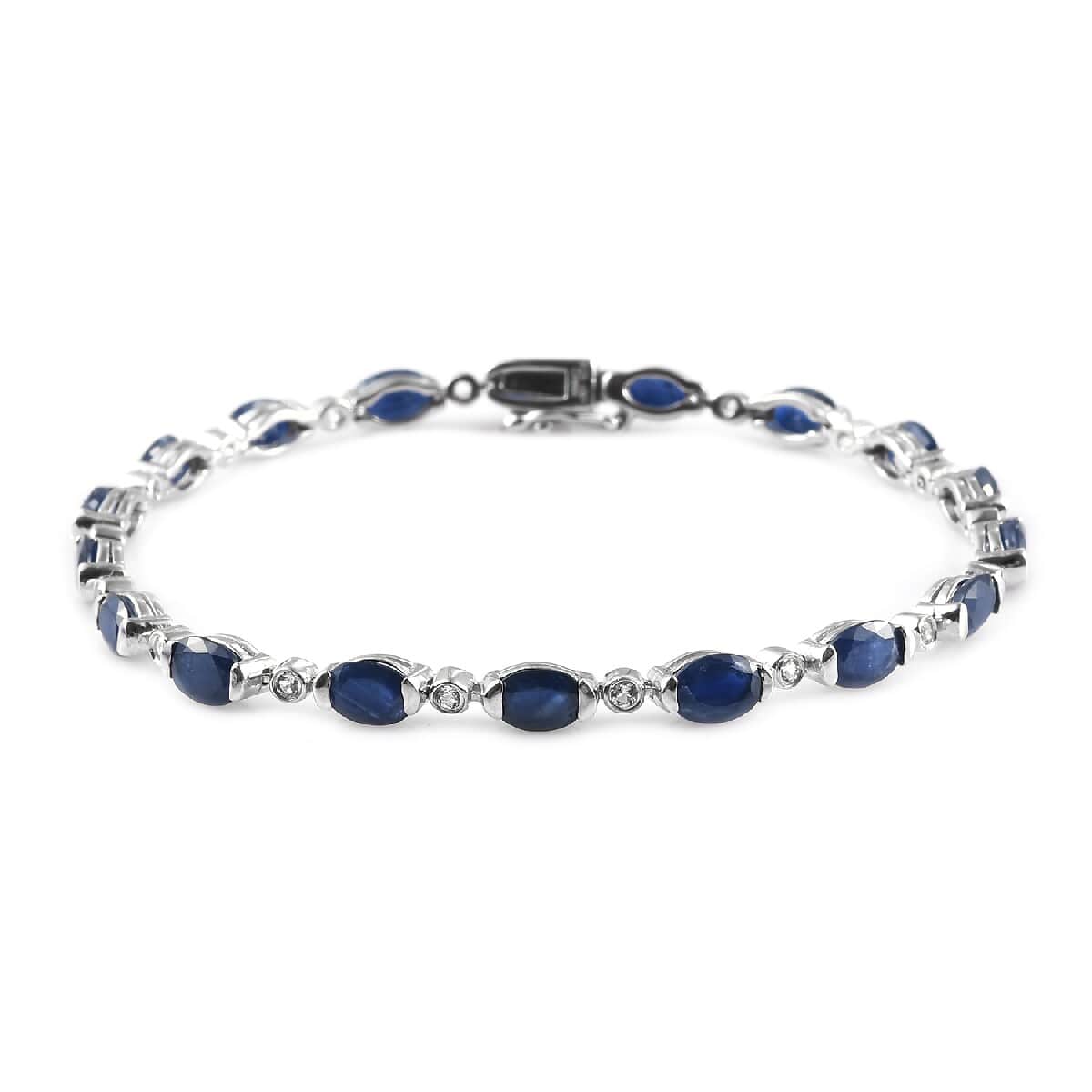 Kanchanaburi Blue Sapphire and Zircon Bracelet in Platinum Over Sterling Silver (7.25 In) 16.50 ctw image number 0