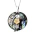 Abalone Shell, Yellow & White Mother of Pearl Carved, Crystal Floral Pendant Necklace 24 Inches in Stainless Steel & Copper image number 0
