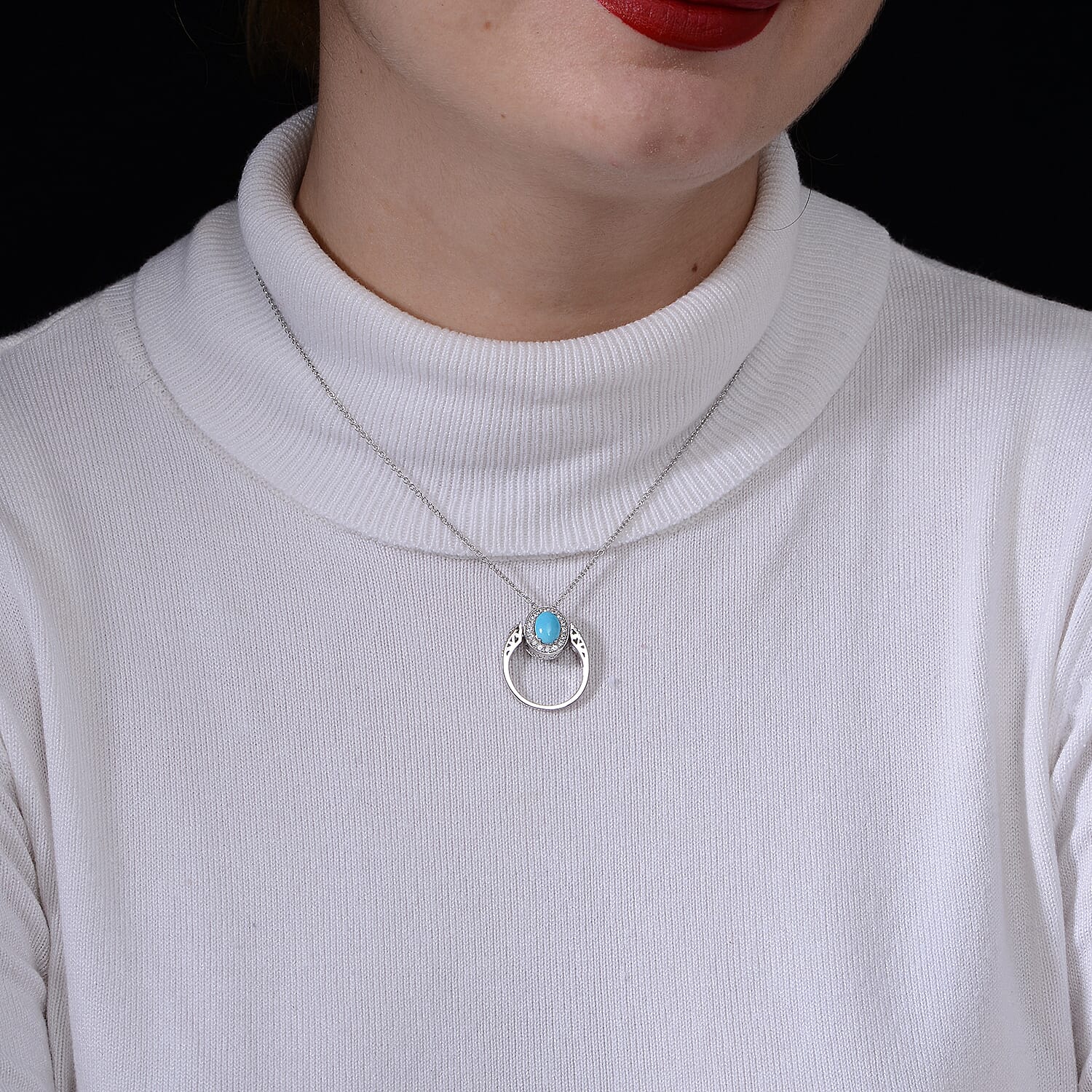 1.50 ctw Natural Arizona Sleeping Beauty Turquoise Ring Size 7 and Chain 18 Inch Rhodium Over Sterling Silver