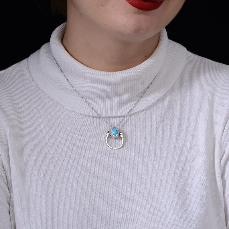 1.50 ctw Natural Arizona Sleeping Beauty Turquoise Ring Size 7 and Chain 18 Inch Rhodium Over Sterling Silver