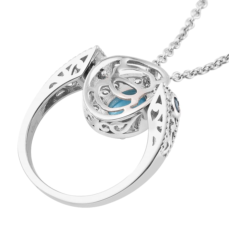 1.50 ctw Natural Arizona Sleeping Beauty Turquoise Ring Size 7 and Chain 18 Inch Rhodium Over Sterling Silver