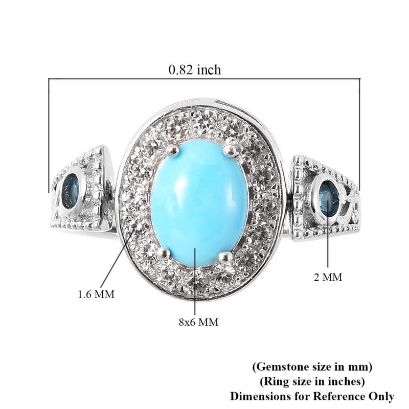 1.50 ctw Natural Arizona Sleeping Beauty Turquoise Ring Size 7 and Chain 18 Inch Rhodium Over Sterling Silver