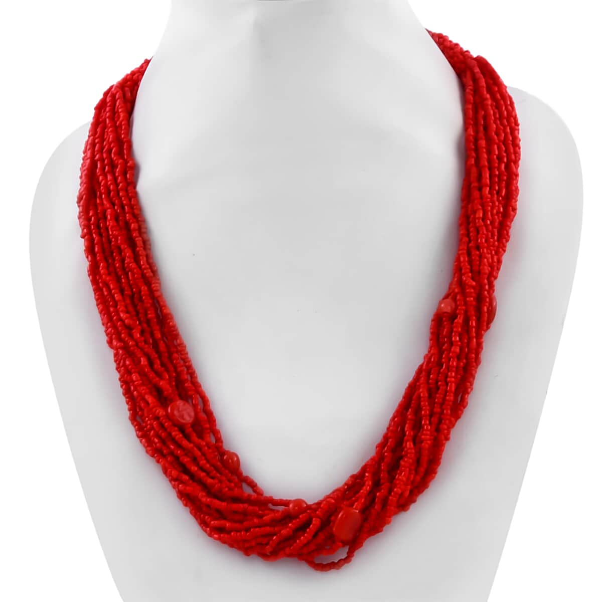 Red Glass Seed Beaded Multi Strand Necklace 18 Inches and Stretch Bracelet image number 2